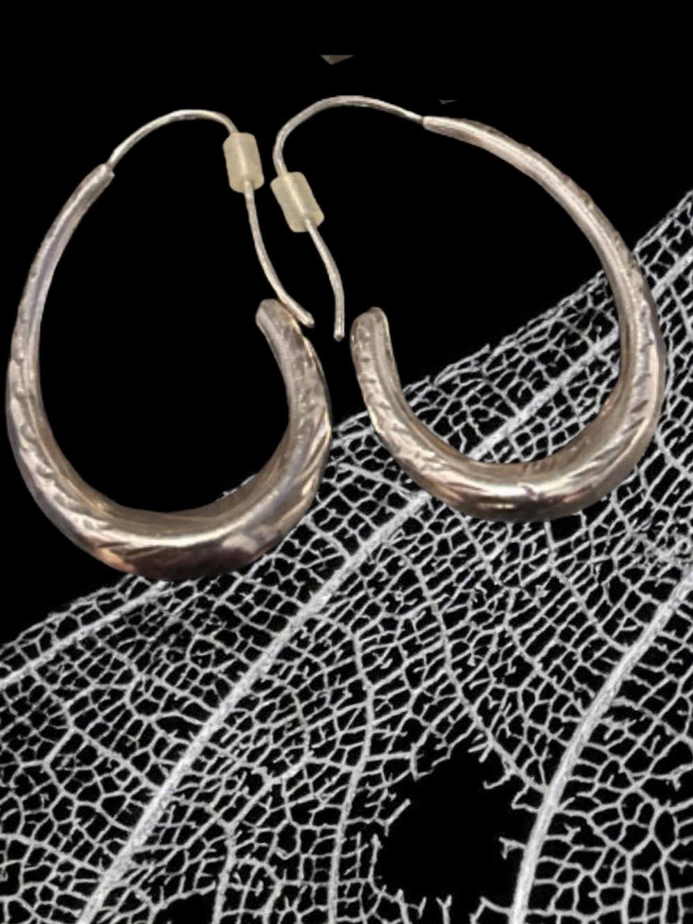 BEAUTIFUL VINTAGE HALF HOOP DROP .925 STERLING SILVER EARRINGS